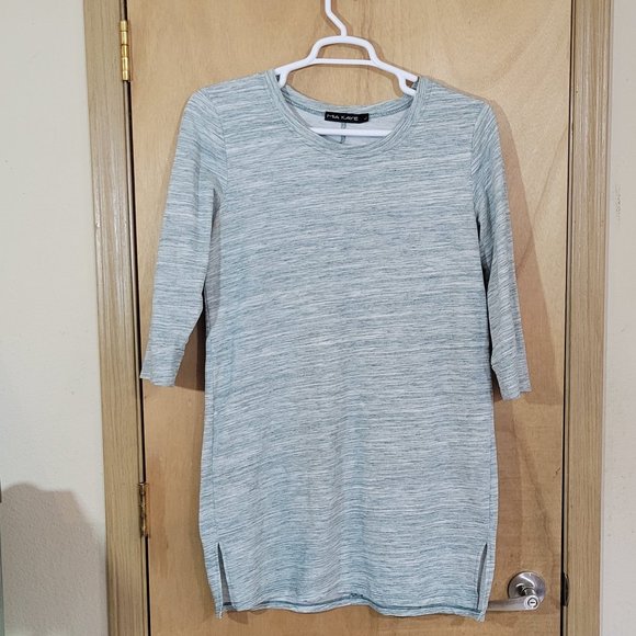 💚Mia Kaye L Tunic Top Dress Green White 3/4 Sleeve - Picture 1 of 5